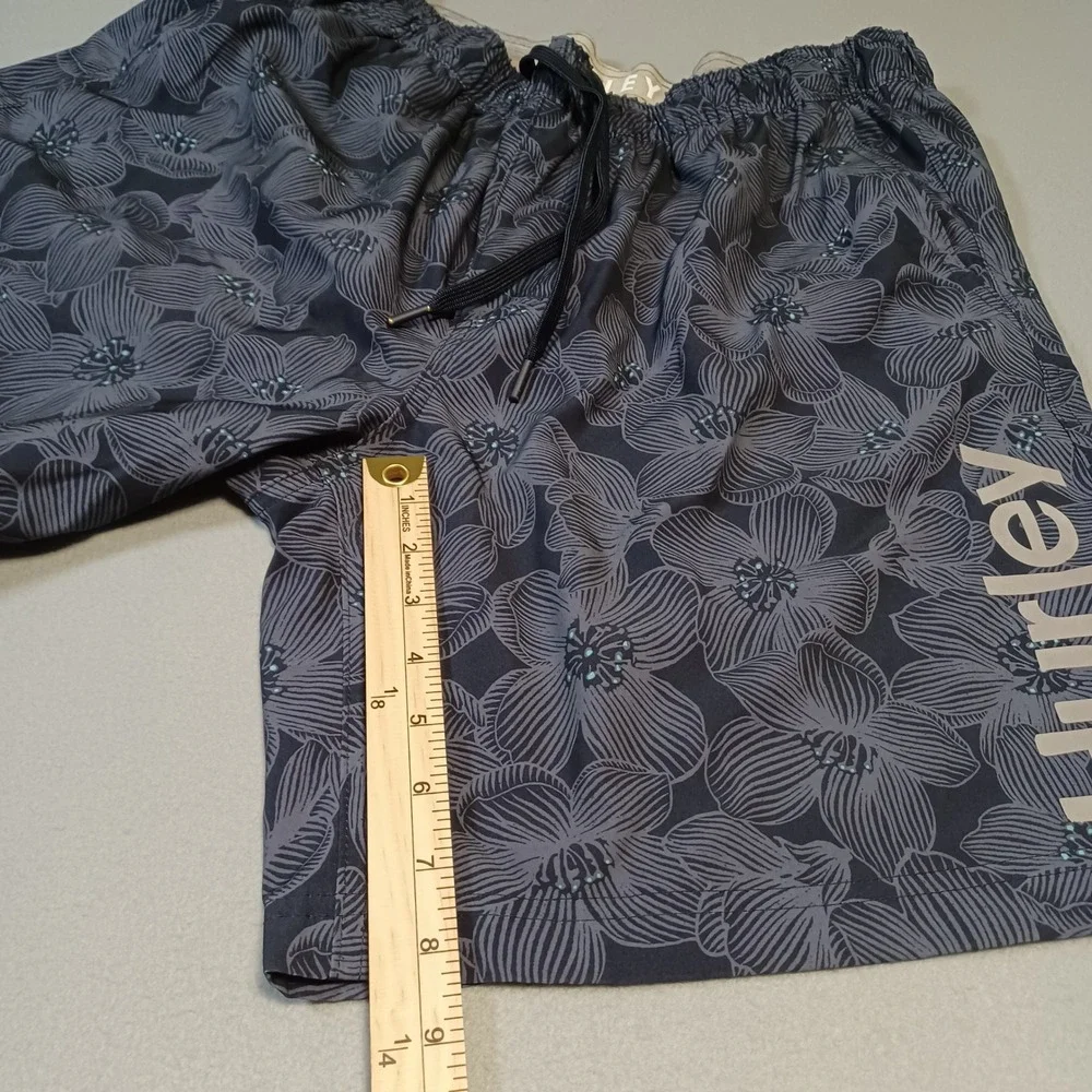 Hurley Mens XXL Swim Trunks Gray Floral Board Shorts‎ Elastic Waist Mesh Lined